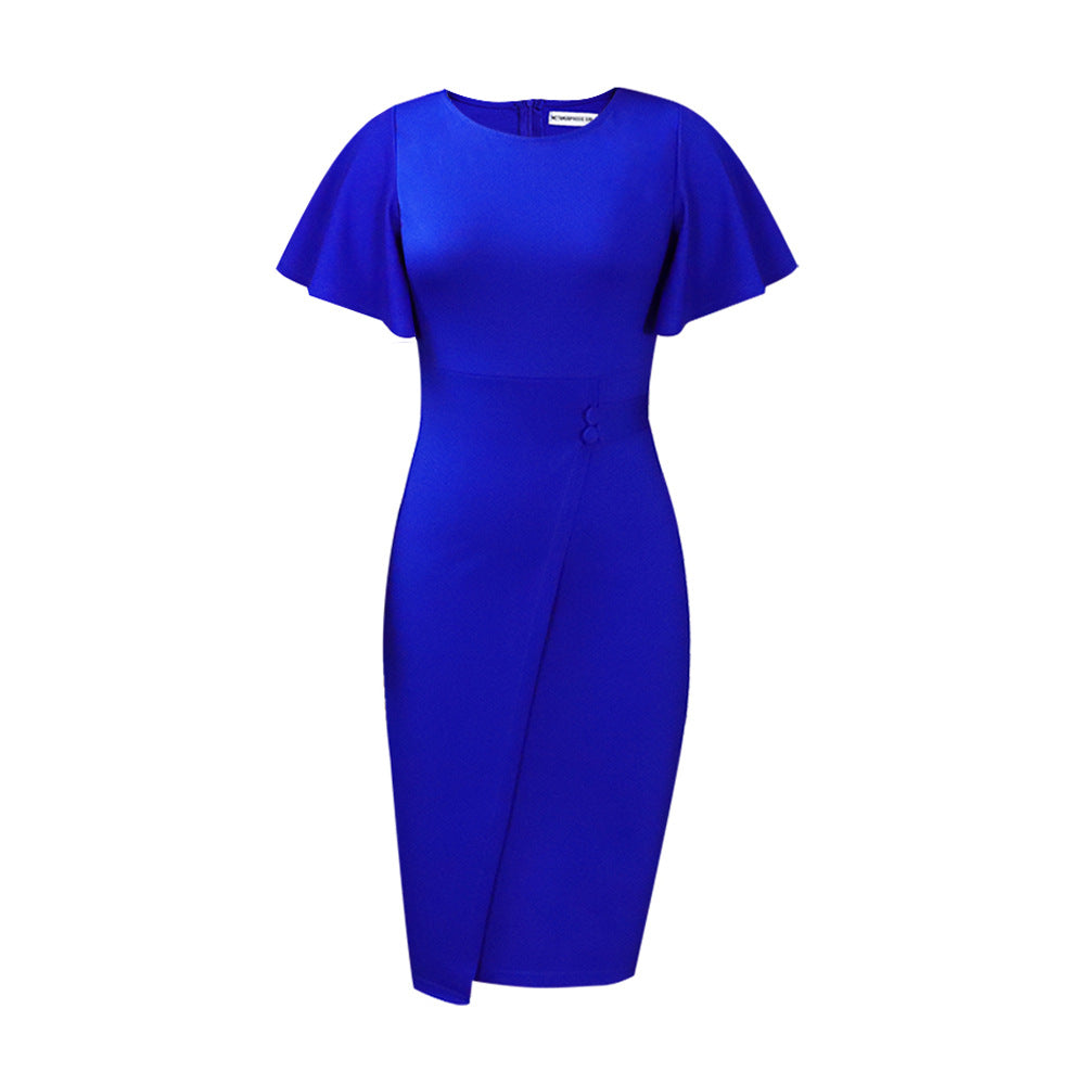 Women's Ruffle Sleeve Split Tight Bandage Professional Solid Color Plus Size