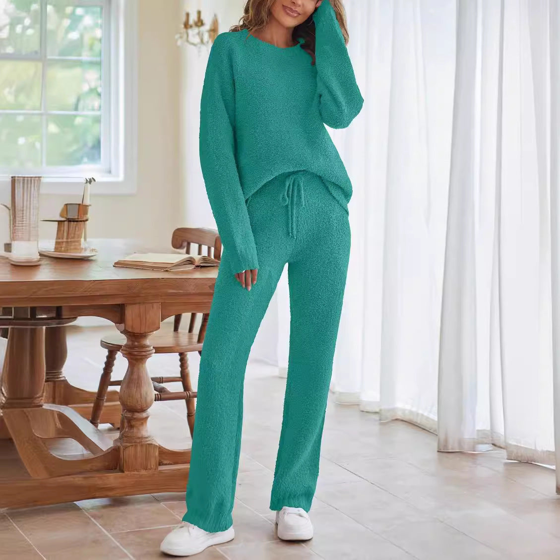 Women's Round Neck Long Sleeve Trousers Thick Suits