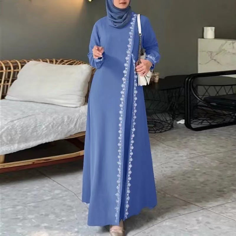 Women's Muslim Robe Dress Fashion Long Sleeve Lace Dresses