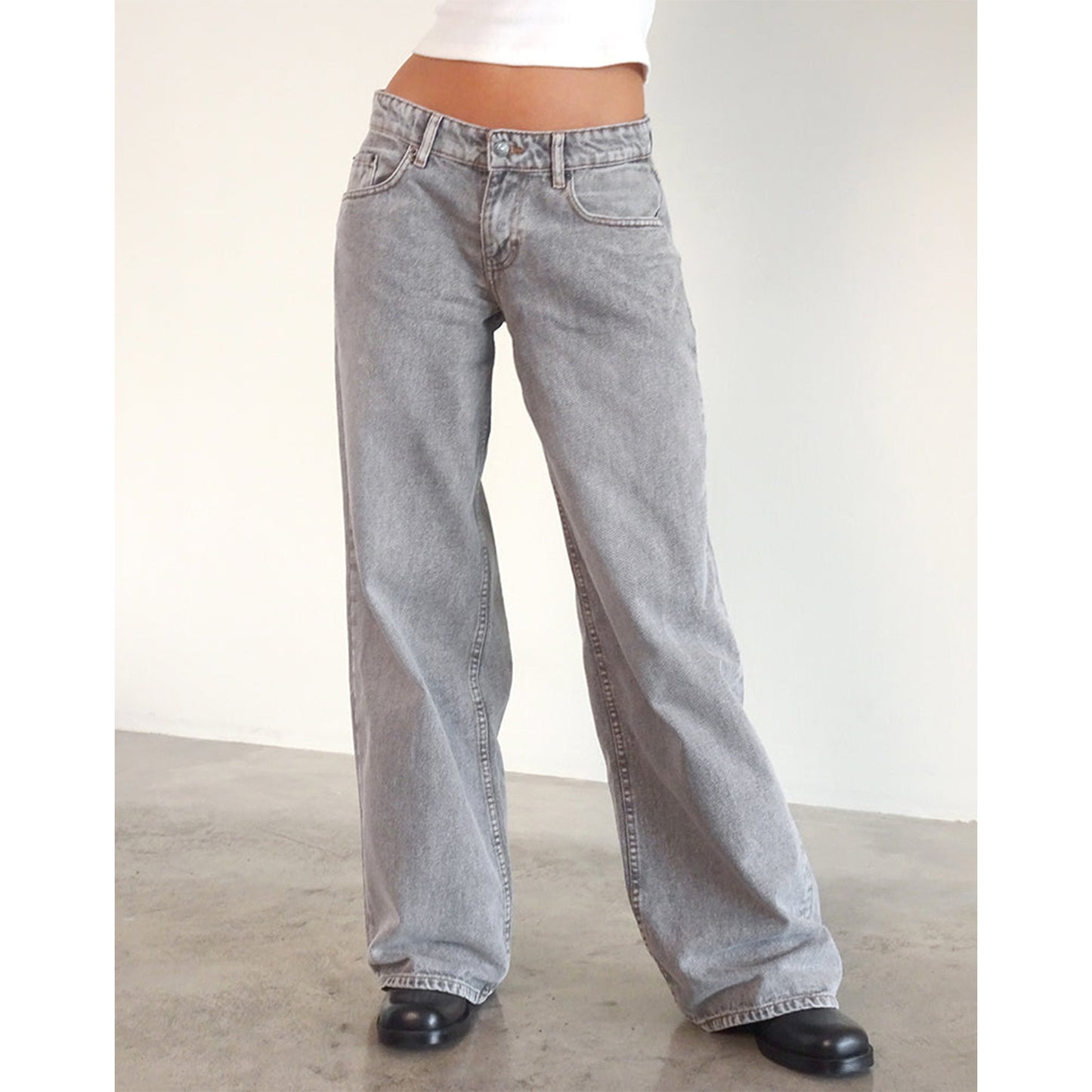 Women's Retro Low Waist Washed Straight Autumn Street Wide Leg Jeans