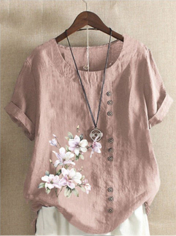 Women's Vintage Cotton Linen Printed Loose Casual Shorts