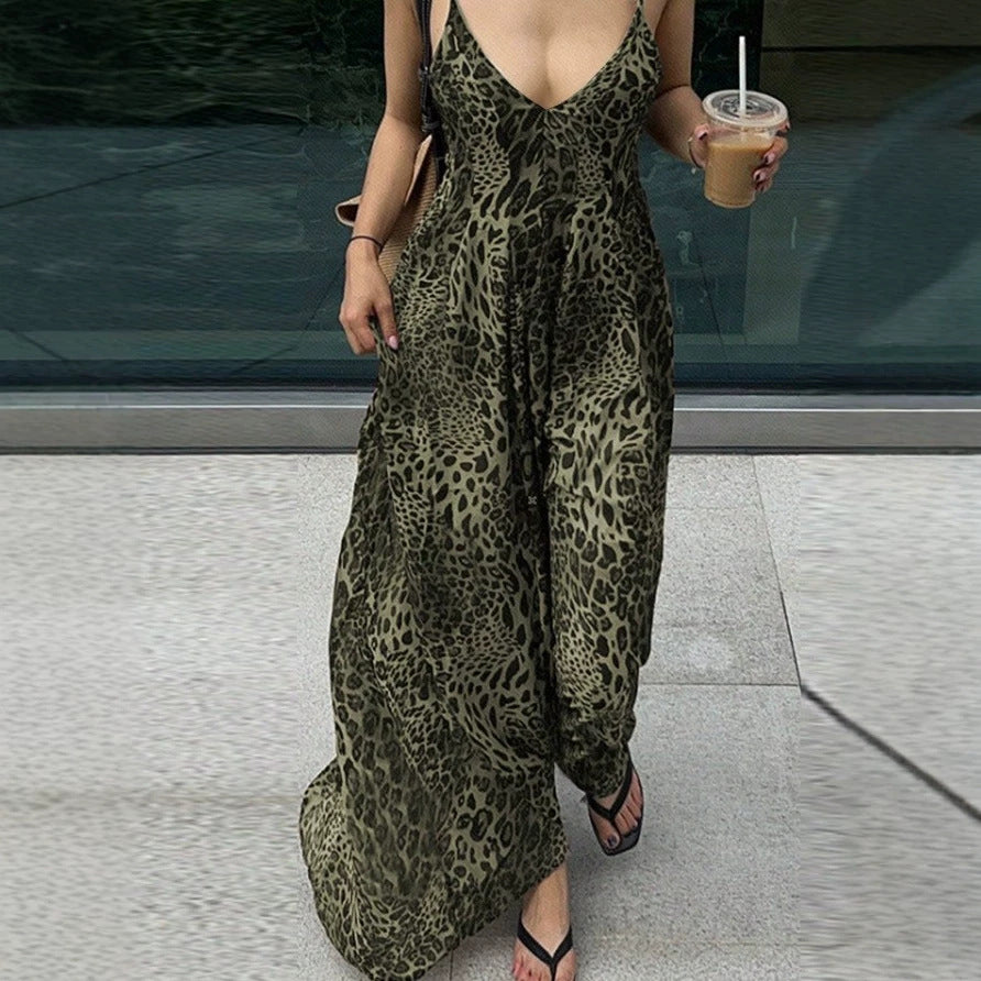 Women's Print Suspender Summer Sexy Backless Vacation Dress