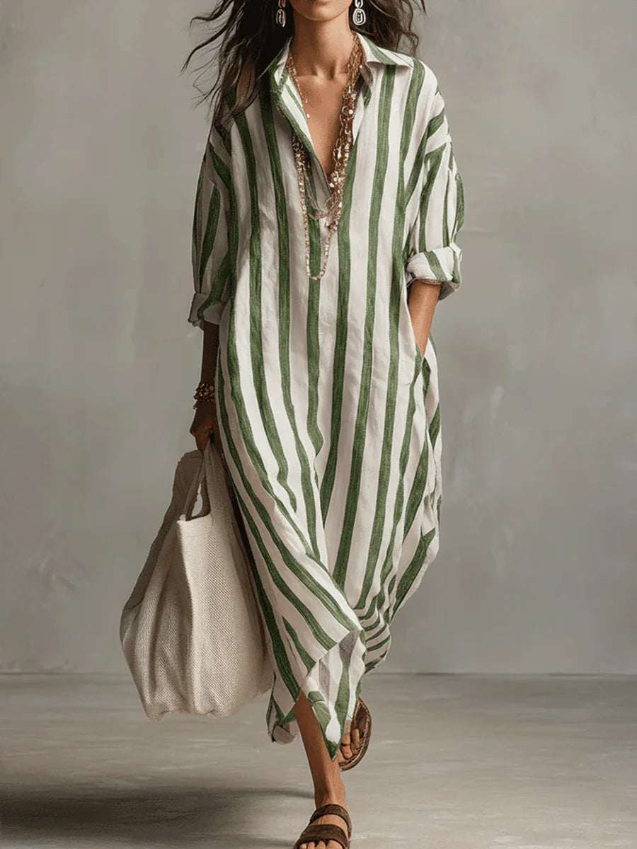 Women's Fashionable Loose Long Striped Summer Ninth Dress