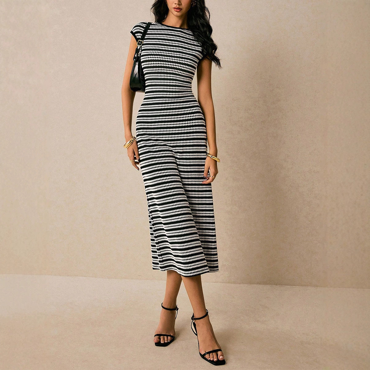 Women's Fashion Striped Sleeveless Slim Knit One-step Skirts