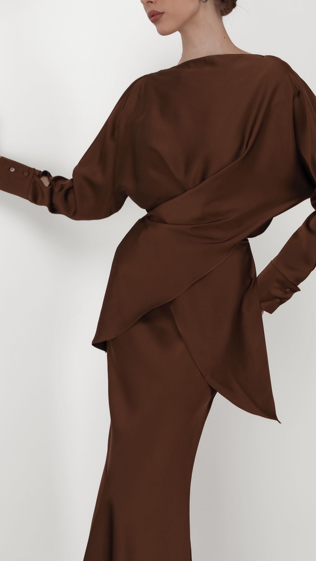 Women's Hot Elegant Graceful Satin Long-sleeved Two-piece Tops