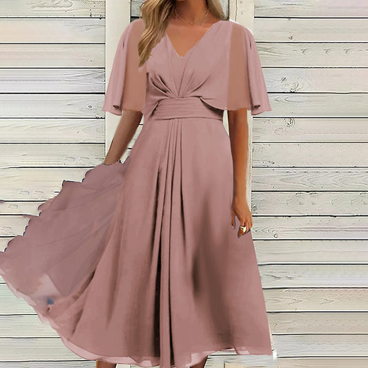 Summer Fashion Solid Color Waist Trimming Dresses
