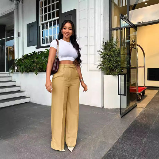 Women's High Waist Straight Wide Leg Casual Pants