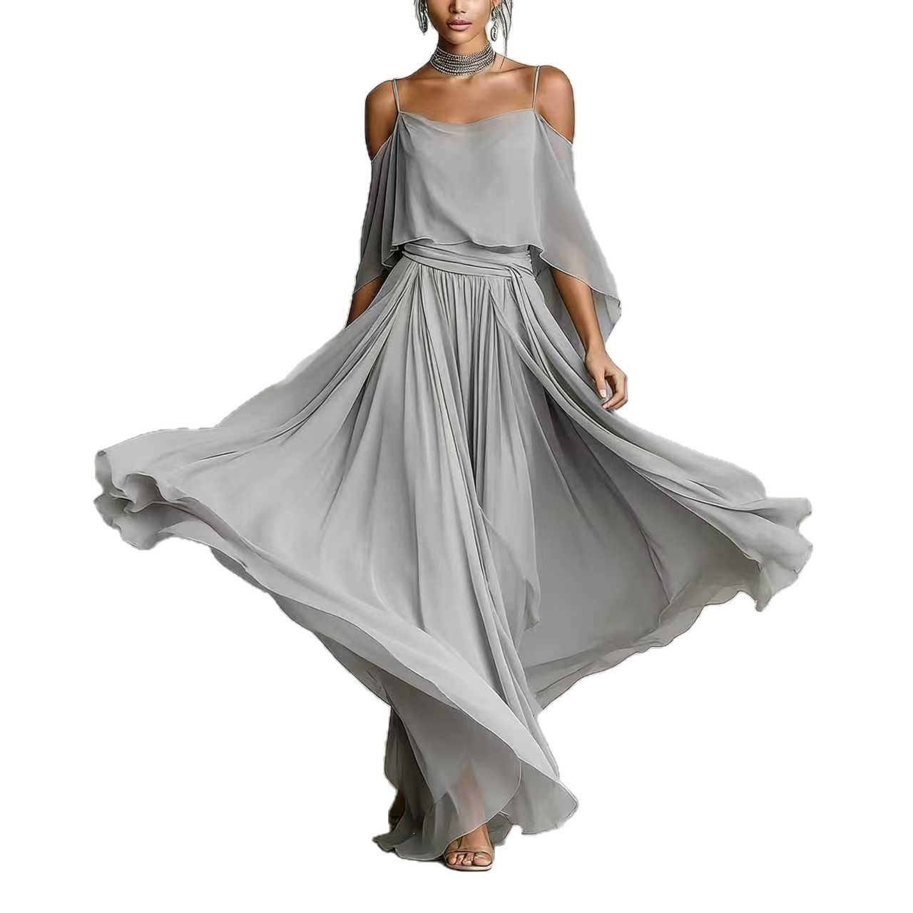 Effect Cold-shoulder Sleeveless Solid Color Minimalist Dress