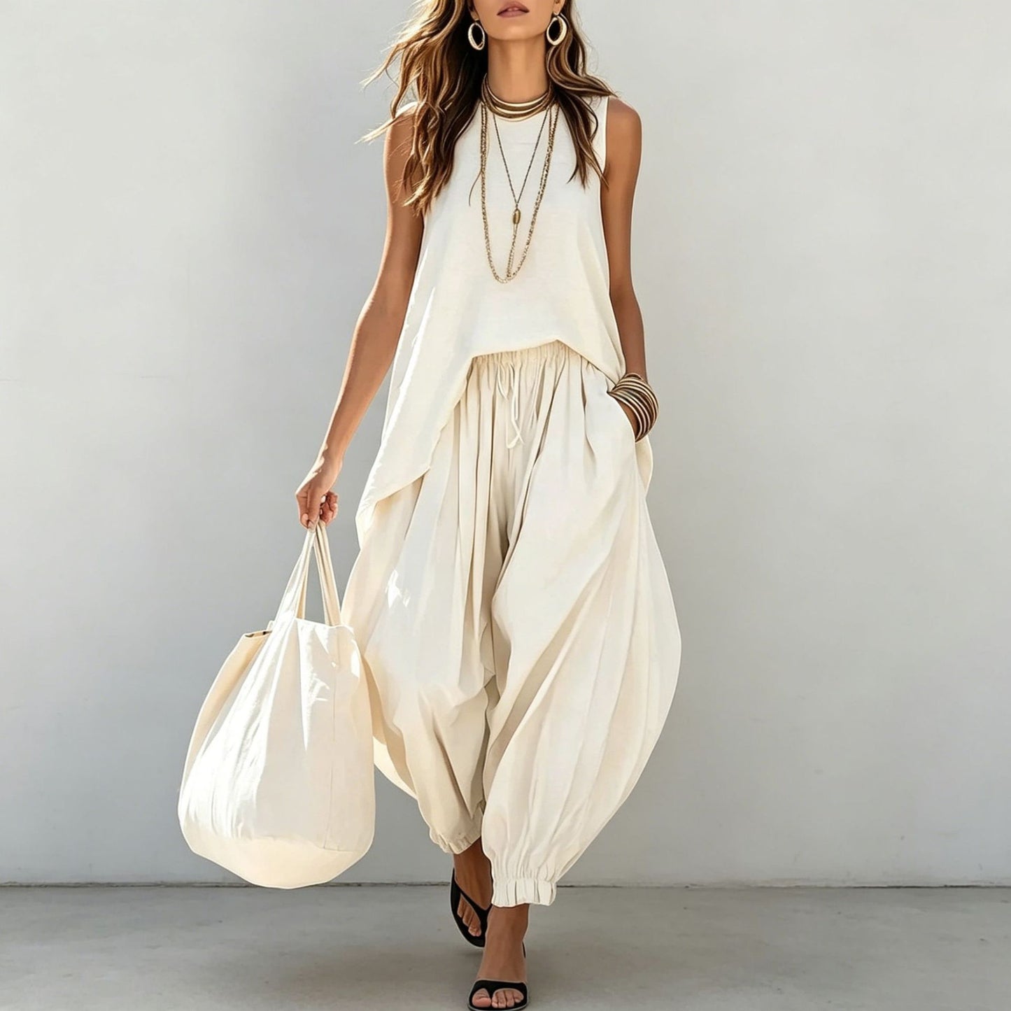 Loose Sleeveless Bloomers Two-piece Bohemian Style Holiday Tops