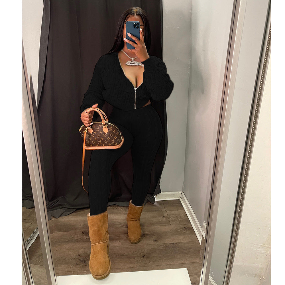 Innovative Women's Personality Zipper Set Two-piece Fashion Casual Suit