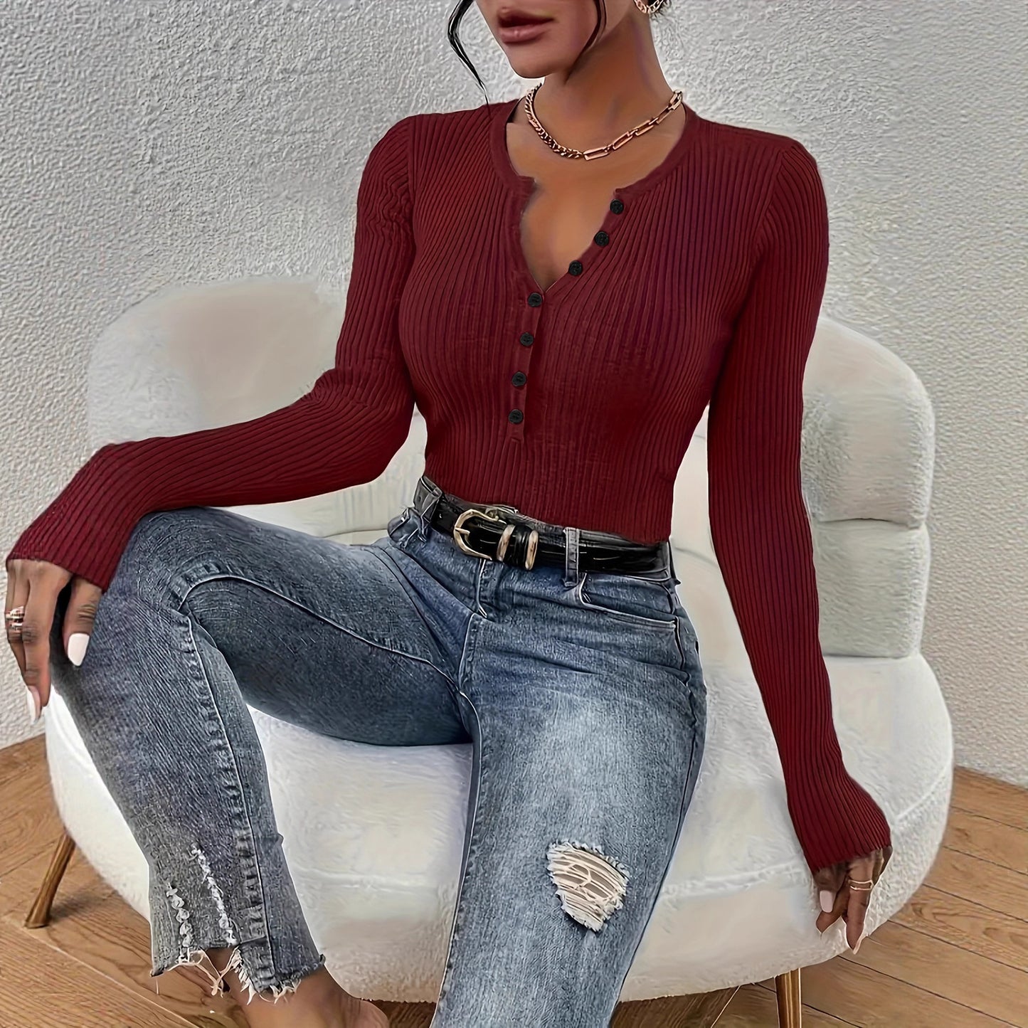 Women's Solid Color Slim Fit Slimming Versatile Long Sleeves Sweaters