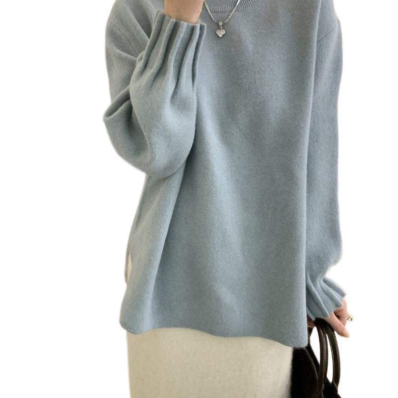 Round Collar Design Loose Mid-length Bottoming Shirt Lazy Pullover Sweaters