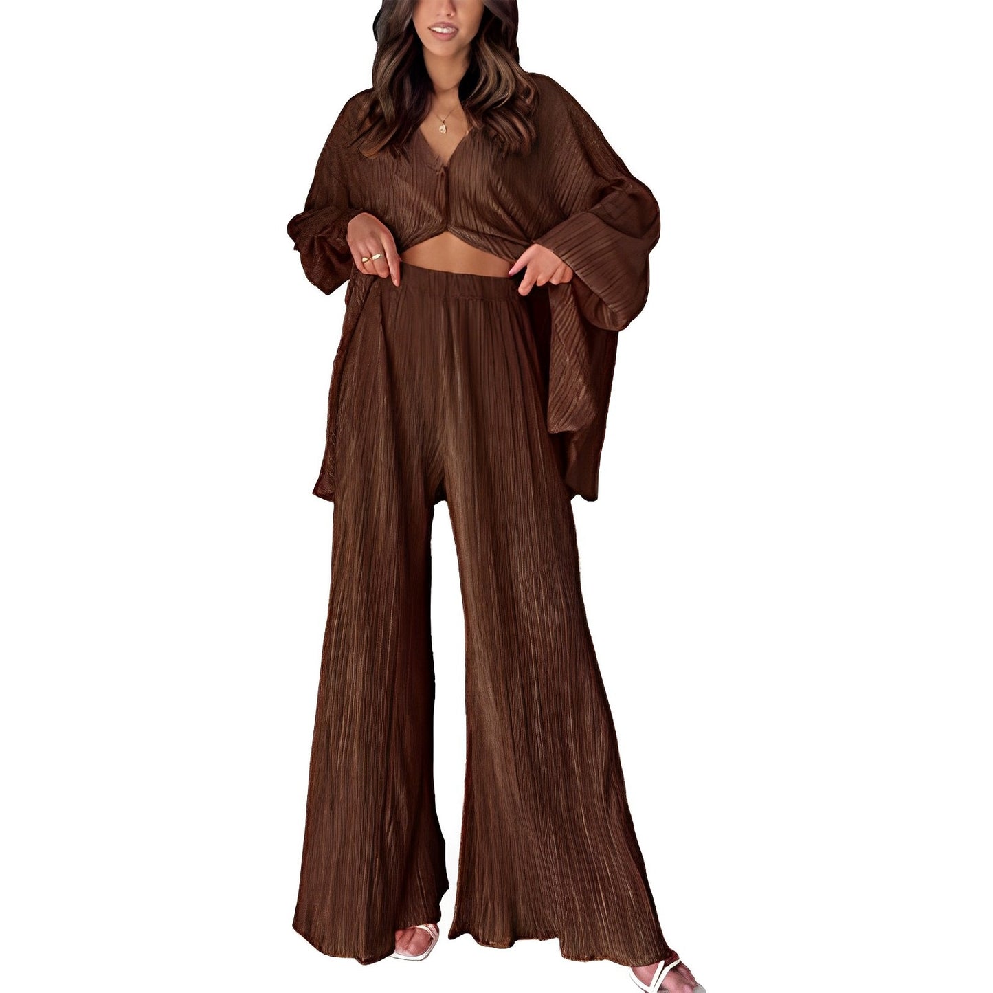 Women's Autumn Pleated Bell-bottom Single-breasted Home Wear Suits