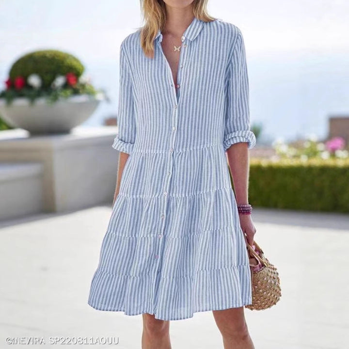 Women's Autumn Long Sleeve Striped Shirt Dress