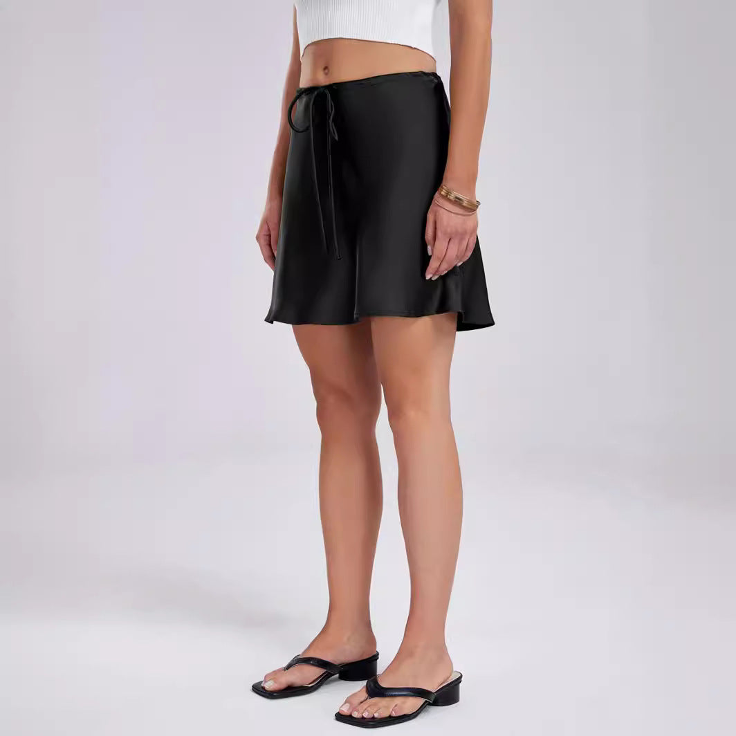 Women's Satin Drawstring Lace Casual Summer Solid Skirts