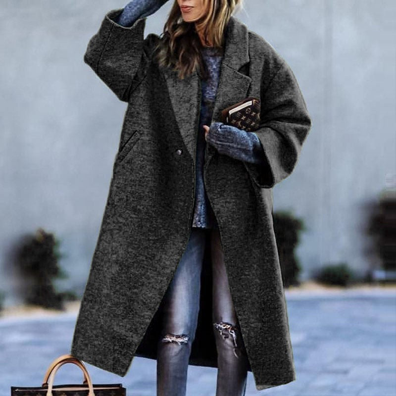 Women's Long Woolen Color Temperament Commute No Coats