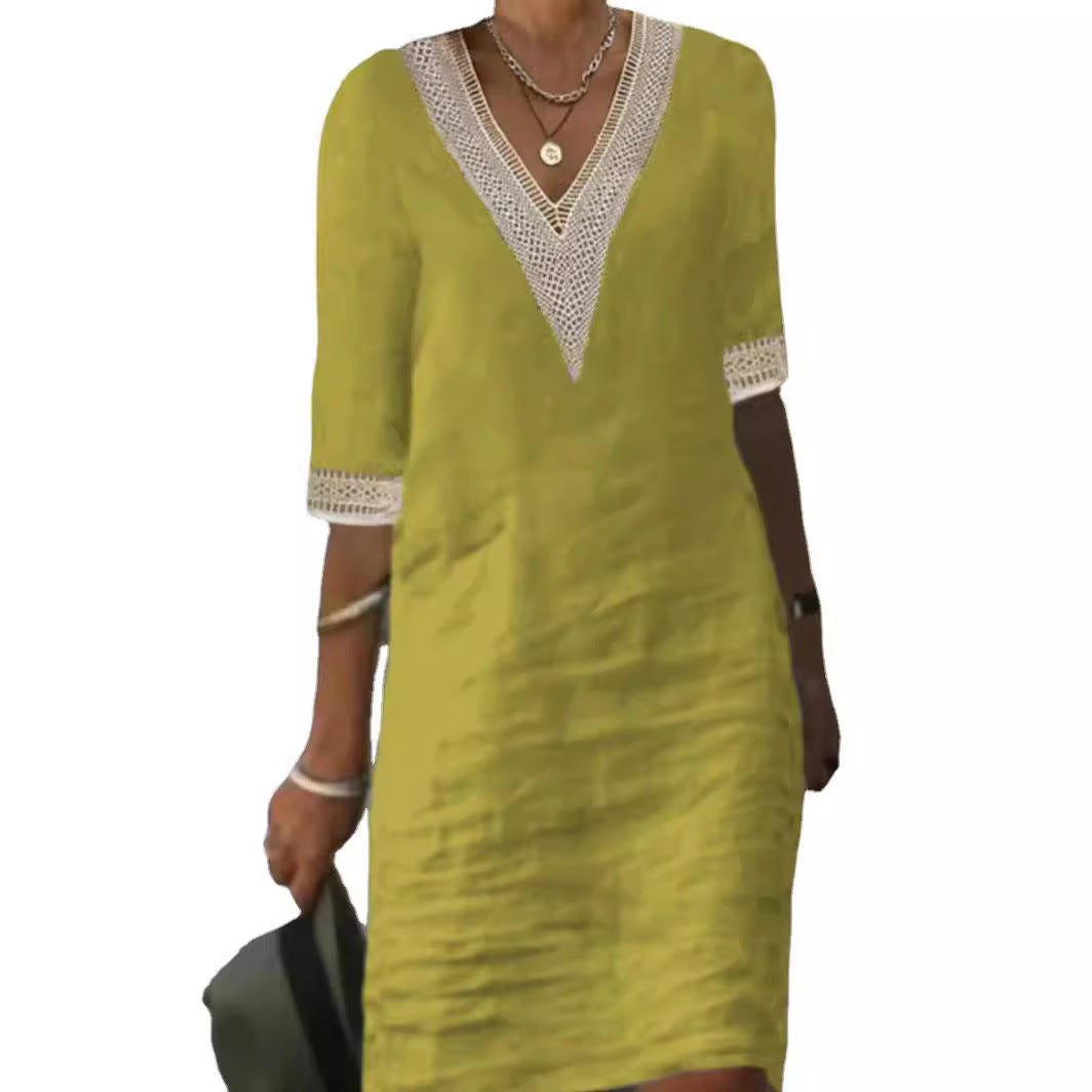 Women's Solid Color Cotton Linen Casual Dress