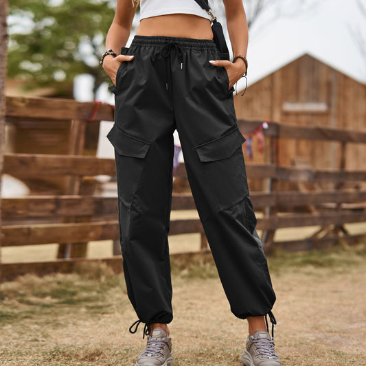American Street Loose Drawstring Elastic Waist Overalls Pants