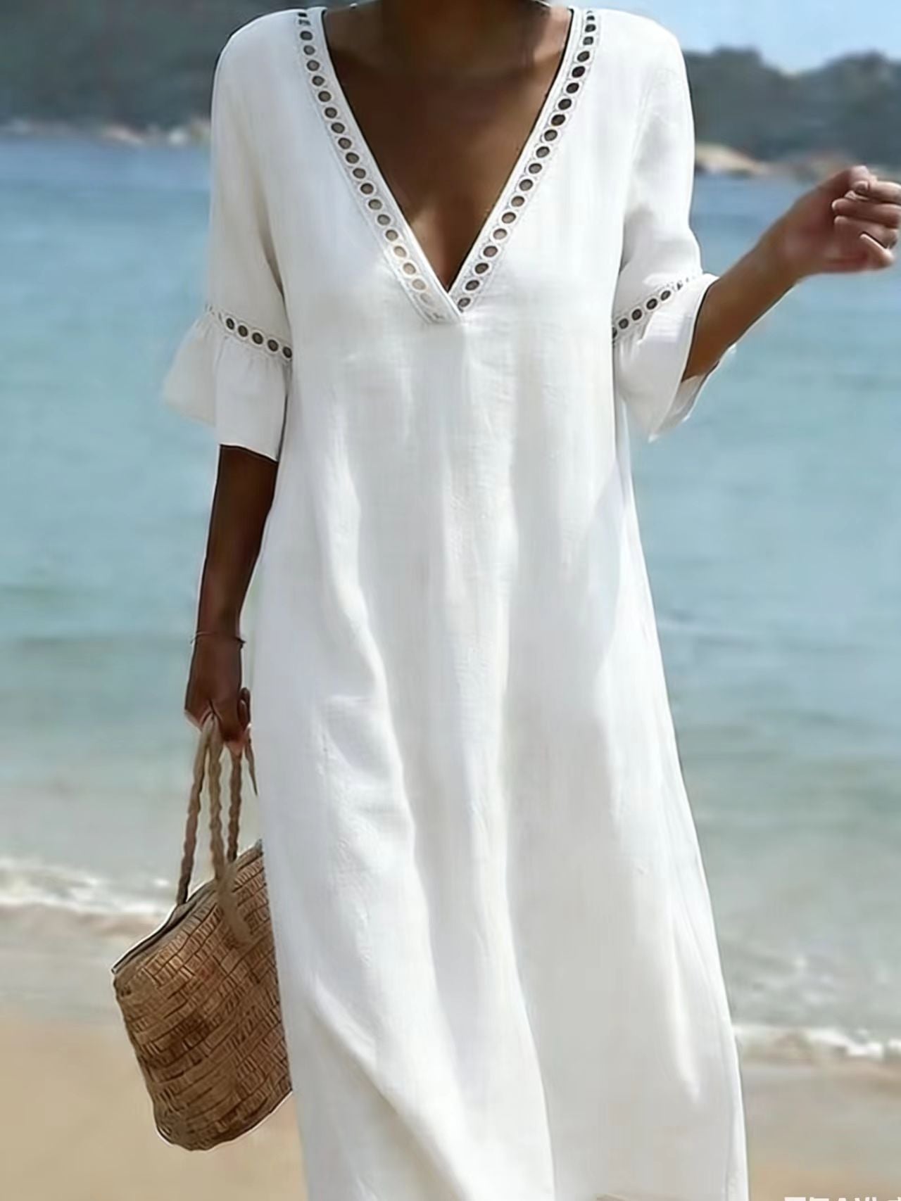 Women's Summer Solid Color Vacation Style Lace Dress