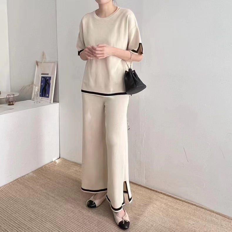 Women's Retro Lazy Style Contrast Color Knitting Suits