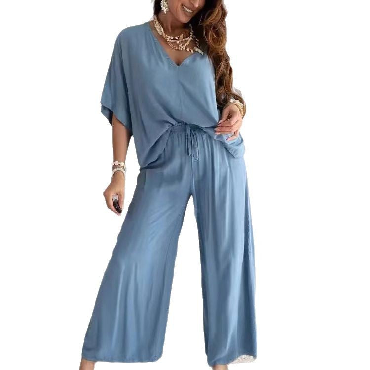 Beautiful Women's Collar Batwing Sleeve Loose Pants