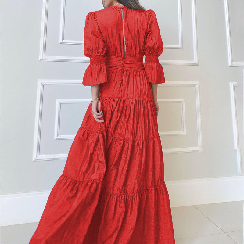 Women's Spring Fashion Temperament Long Sleeve Midi Dresses