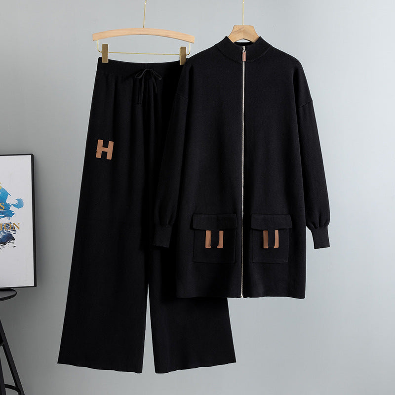 Women's Graceful Fashionable Casual Mid-length Knitted Two-piece Suits