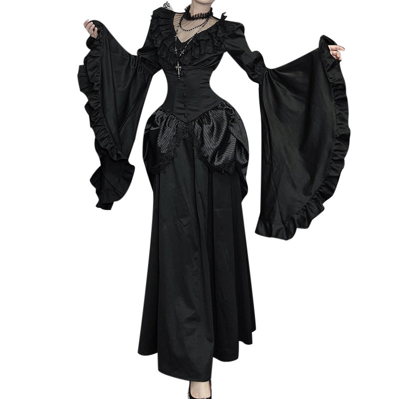 Autumn Lace Stitching Sleeves Ji Dark Style Lolita Slim Blouses