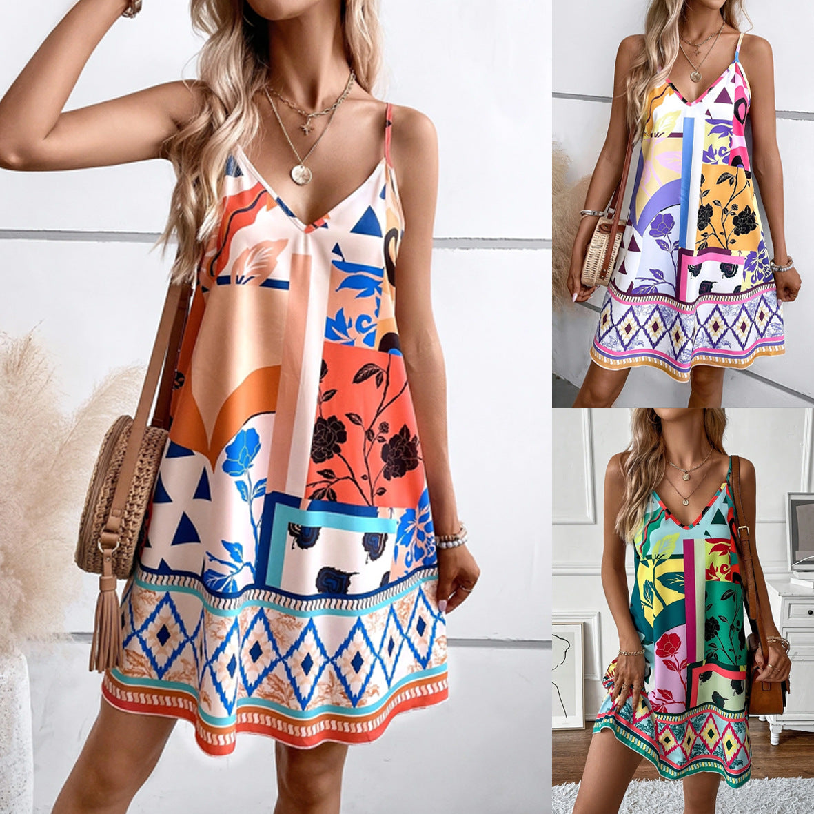 Pretty Summer Sexy Suspenders Printed Underdress Dress