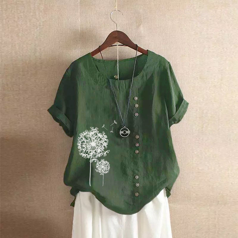 Women's Retro Large Casual Loose Cotton Linen Sleeve Blouses