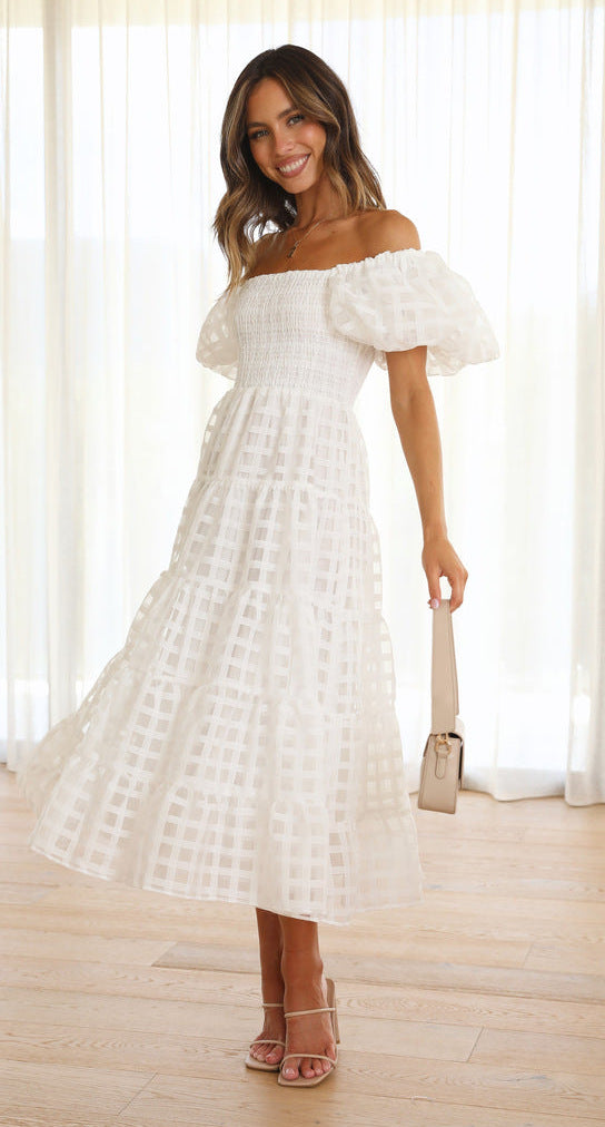Attractive Beautiful Lantern Sleeve Stitching Dress Dresses