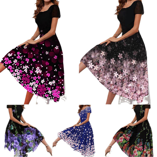 Women's Square Collar Sleeve Positioning Printed Dress Dresses