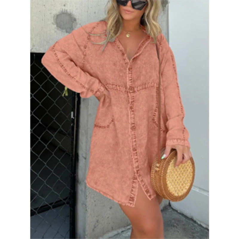 Elegant Denim Dress Washed Loose Shirt Plus Size