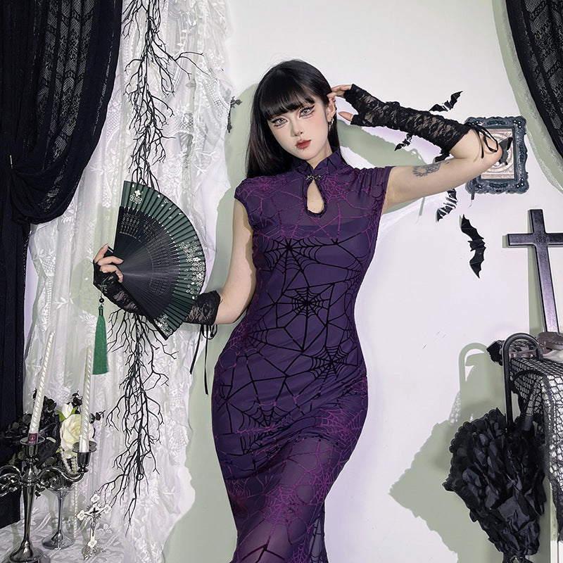 Elegant Spider Cheongsam Dress Web Chinese Dresses