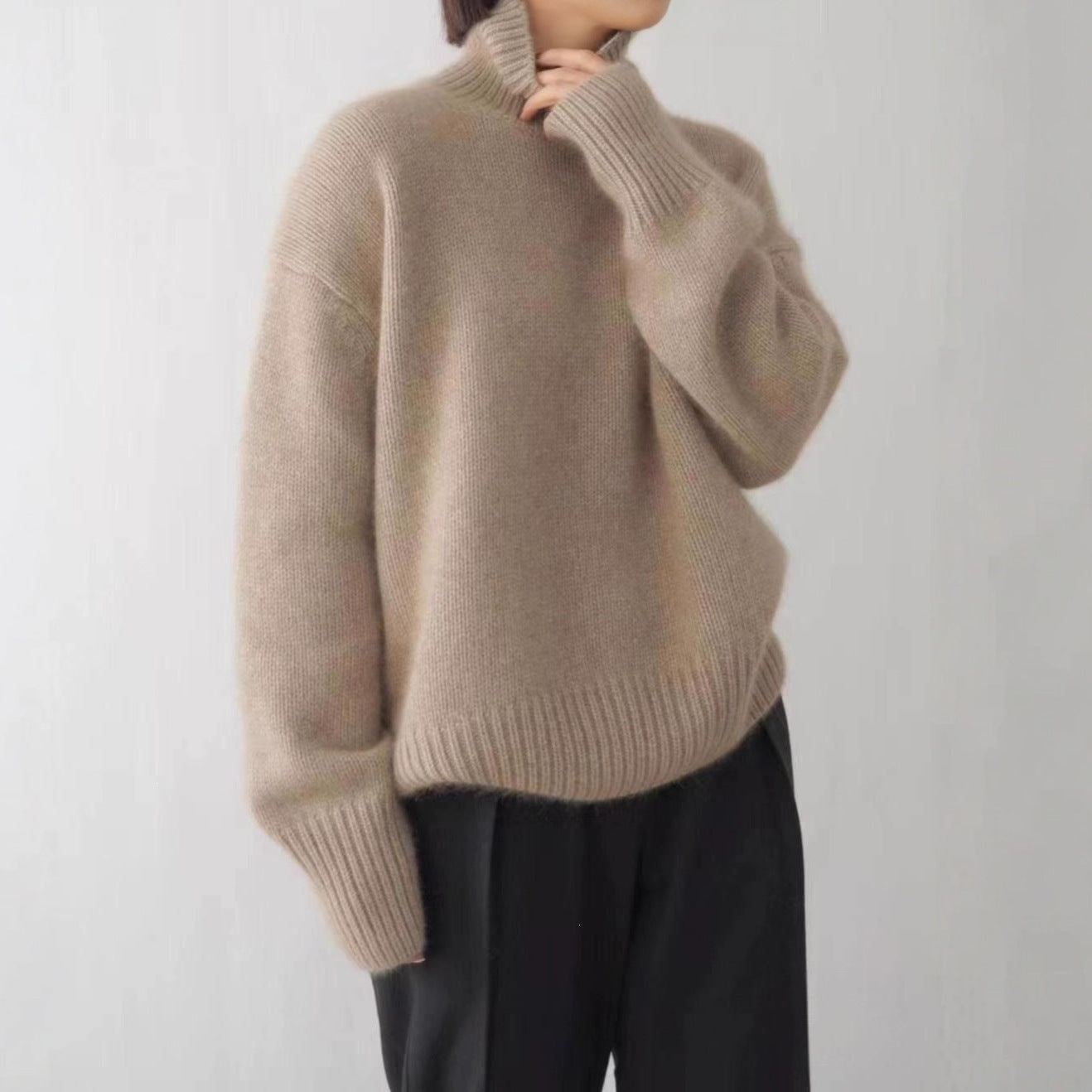 Women's Solid Color Turtleneck Loose Knitted Pullover Lazy Bottoming Sweaters