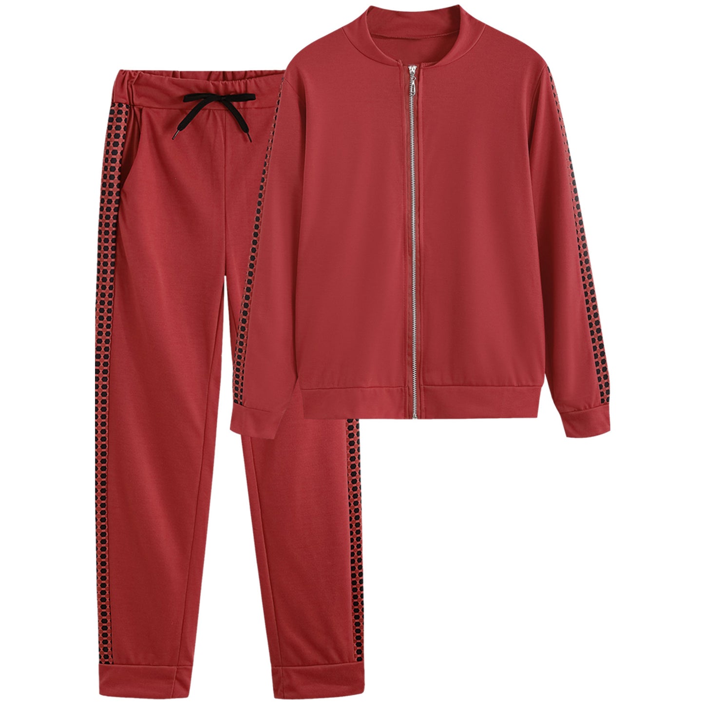 Women's Long Sports Zipper Stitching Plaid Clothing