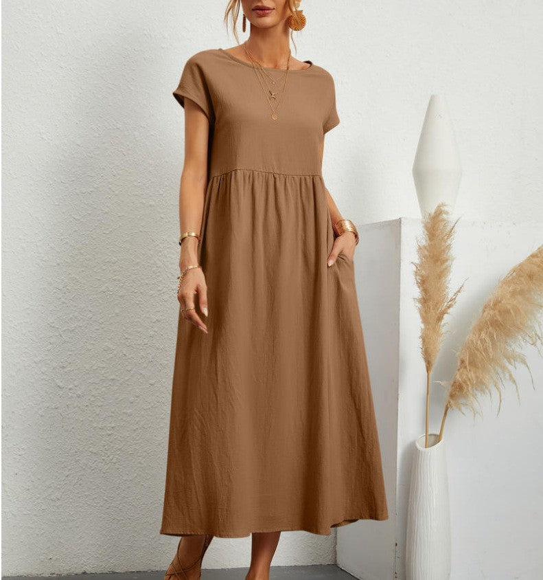 Solid Color Sleeveless Loose Cotton Linen Dresses