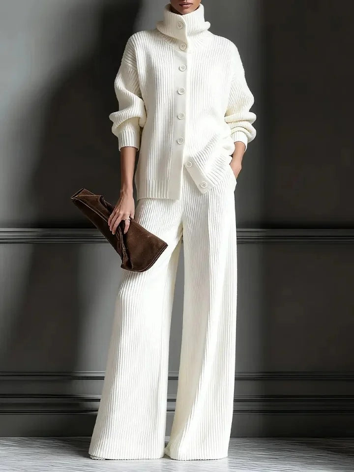 Color Long Sleeve Knitted 2 Piece Fashion Casual Suit