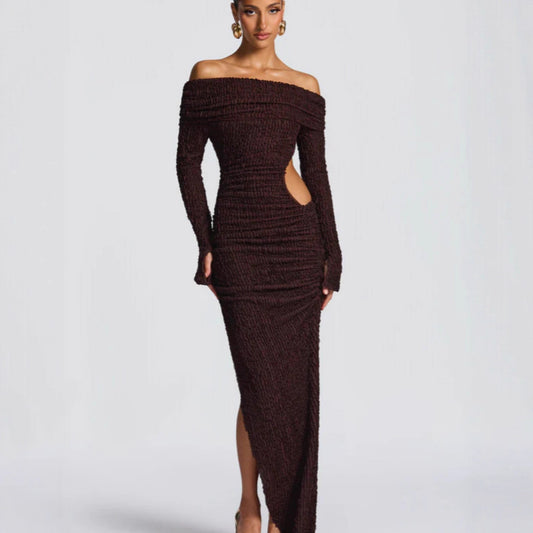 Long Sleeve Split Dress Waist Hollow High Dresses