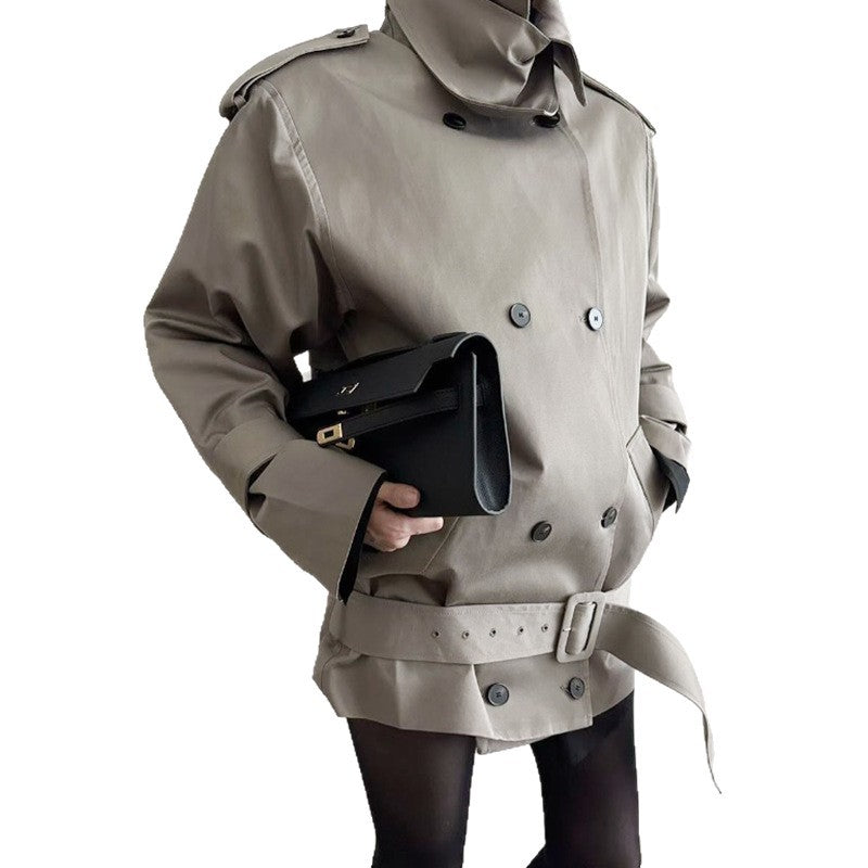 Women's Pure Color Lapel Long Sleeve Trench Coats