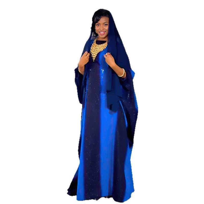 Women's Fashion Printed Satin Muslim Robe Party Dresses