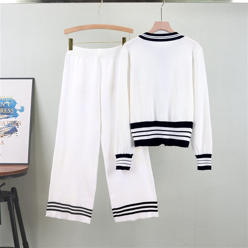 Women's Western Style Knit Two-piece Wide Leg Suits