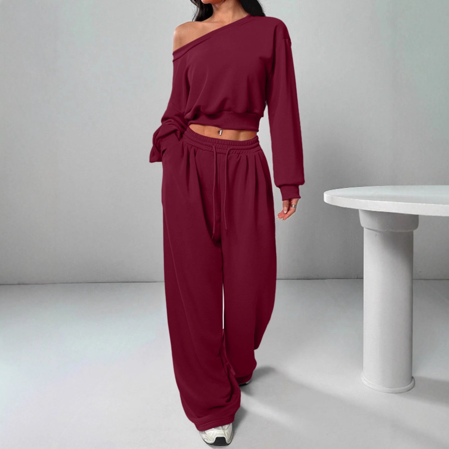 Yuan Winter Thermal Extra Thick With Fleece Waist Trimming Sweatshirt Fashion Casual Suit