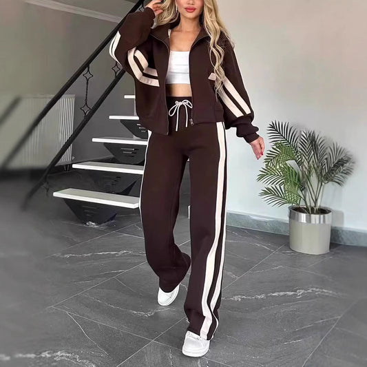 Women's Autumn Striped Zipper Leisure Sports For Suits