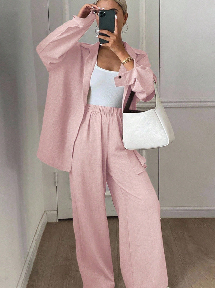 Set Loose Cotton Linen Long Sleeve Trousers Fashion Casual Suit