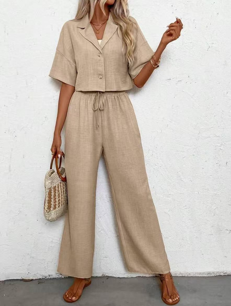 Women's Solid Color Elegant Two-piece Wide Leg Jackets