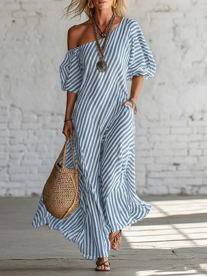 Women's Fashion Spring Elegant Irregular Striped Dress