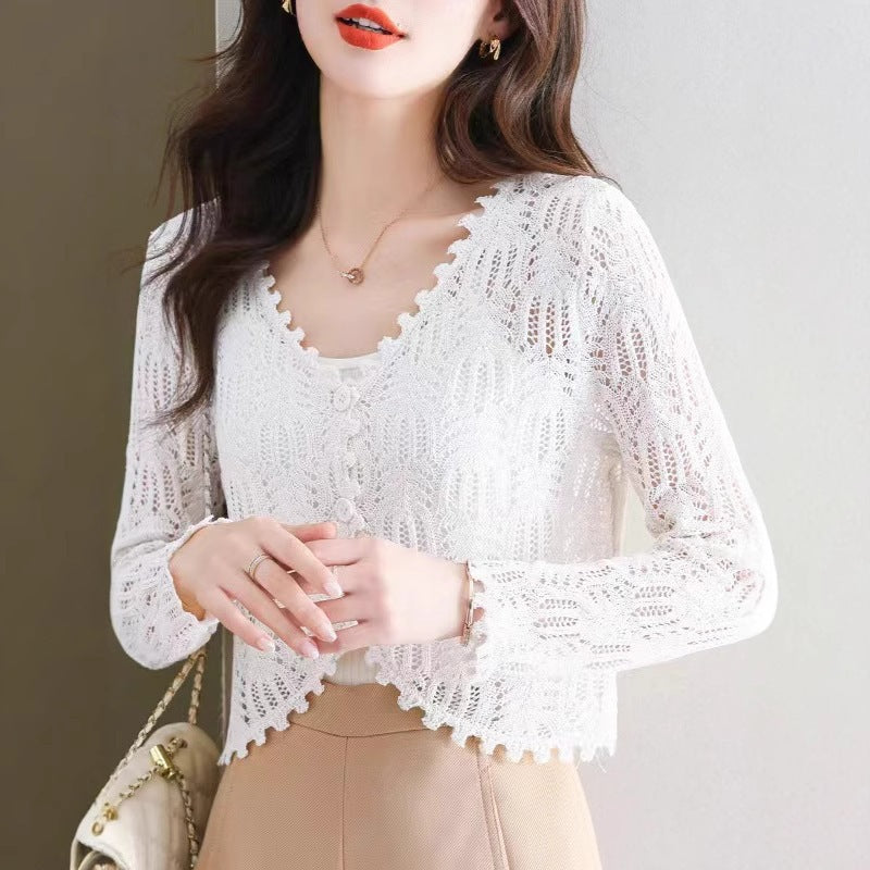 Women's Cape Long Sleeve Sunscreen Hollow Out Crochet Knitted For Shorts