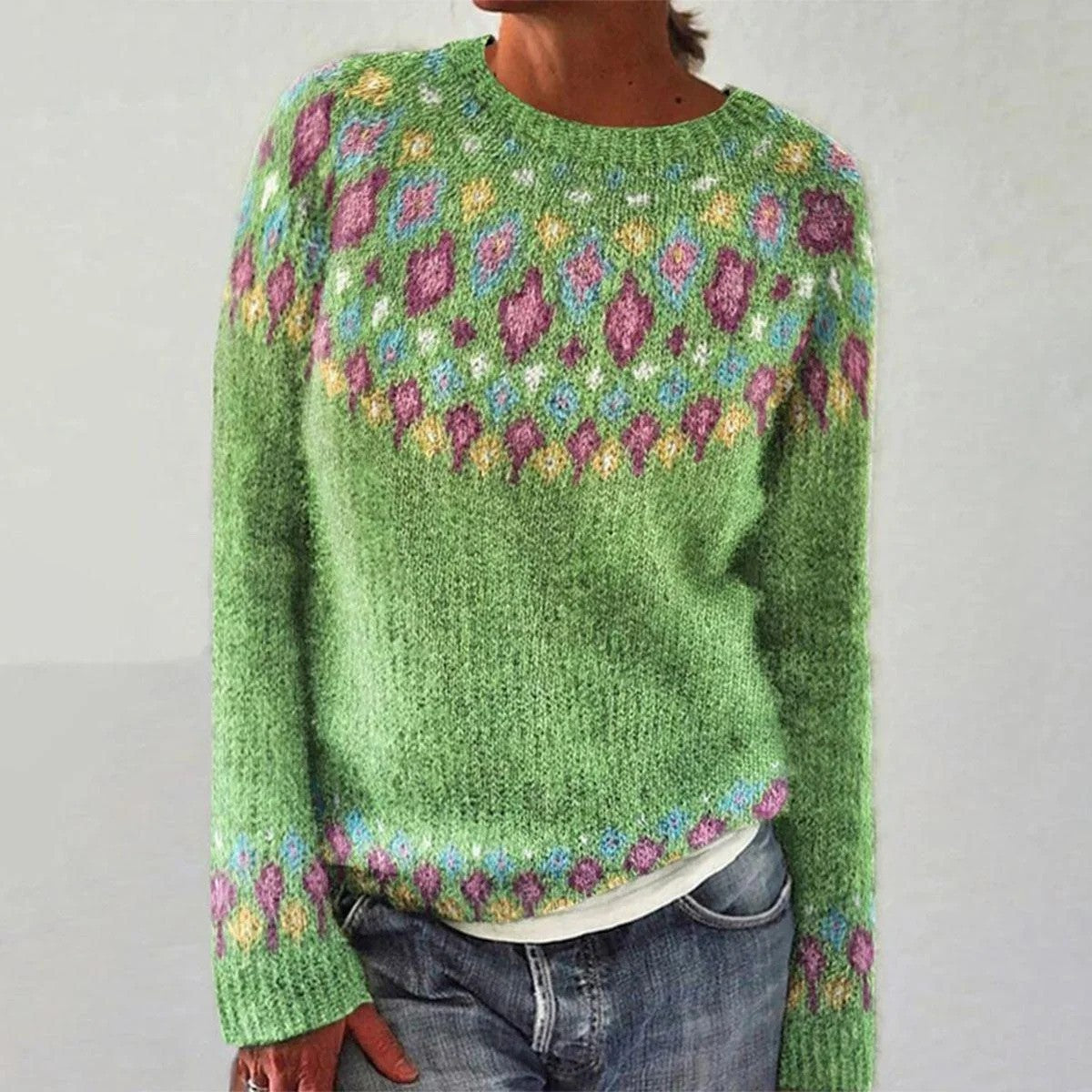 Women's Round Neck Multicolor Loose Fashion Pullover Sweater