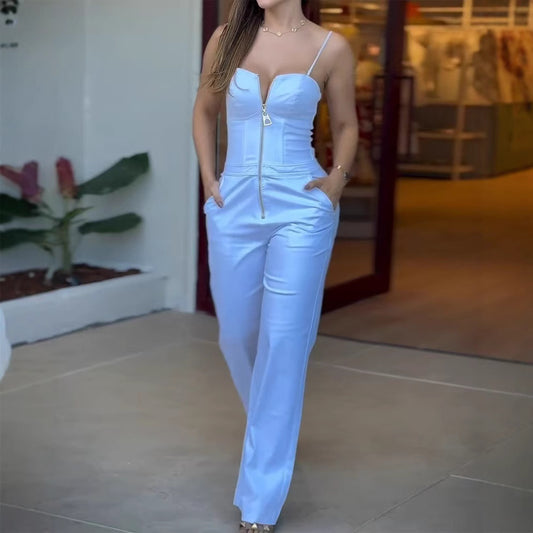 Comfortable Summer Solid Color Sling Pocket Jumpsuits